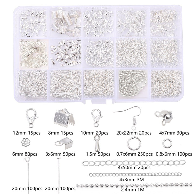 DIY Bracelet & Necklace Jewelry Findings Set – 15-Slot Box, Clasps & Jump Rings