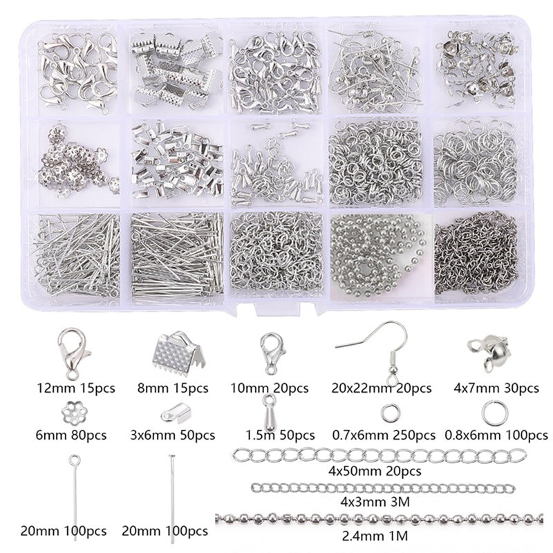DIY Bracelet & Necklace Jewelry Findings Set – 15-Slot Box, Clasps & Jump Rings