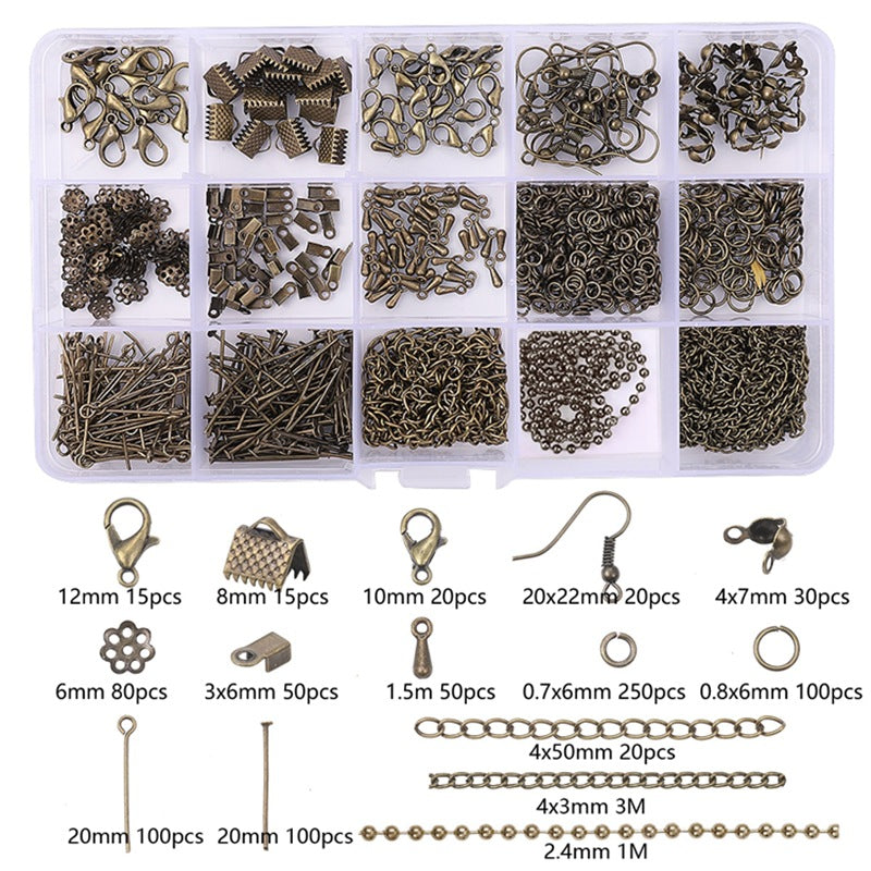 DIY Bracelet & Necklace Jewelry Findings Set – 15-Slot Box, Clasps & Jump Rings
