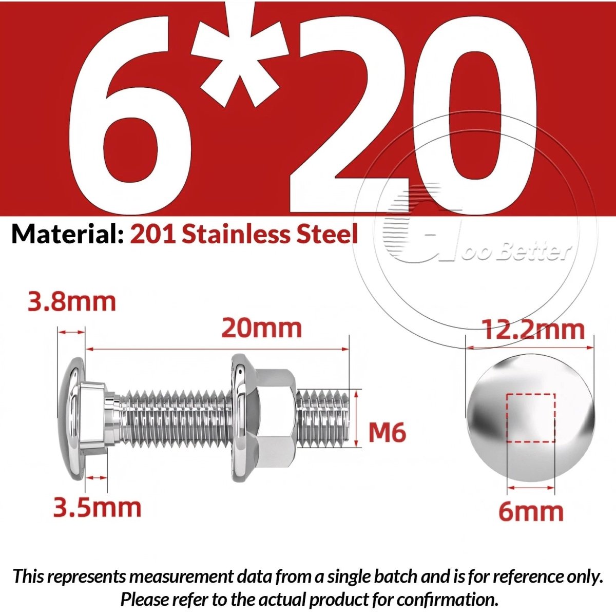 M5–M12 Carriage Bolts with Nuts | Cup Square Domed Head | 201 Stainless Steel - HomeDIYer