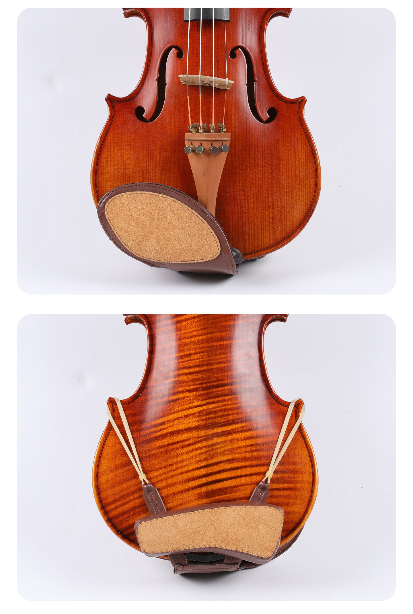 Deinmei Sheepskin Violin Shoulder Pad & Chin Rest Cushion – Breathable, Pressure‑Relieving (4/4 to 1/16, Brown/Black)