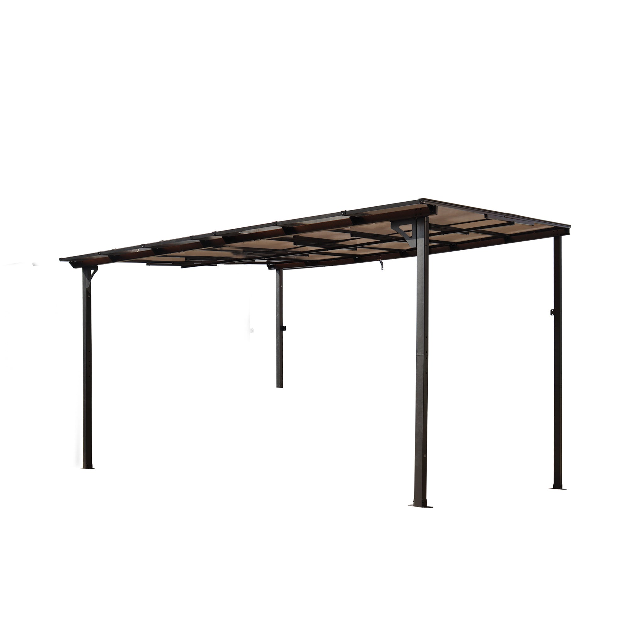 10x12 Ft Wall-Mounted Pergola Gazebo, Polycarbonate Roof, Heavy-Duty Steel, Grey