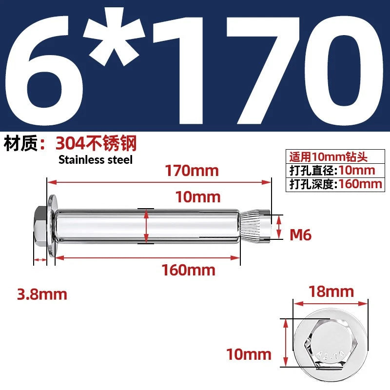 Stainless Steel Masonry Concrete Expansion Anchor Bolt — M6 M8 M10 M12 M16 | 304 & 201 SS