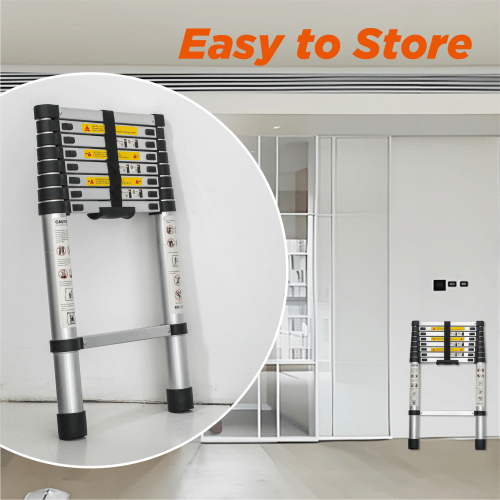 Telescoping Ladder 8.5FT, Telescopic Extension Ladder, Aluminum Alloy Folding Ladder Portable Multi - Purpose for Indoor Outdoor Work, Heavy Duty 300 lbs Load - HomeDIYer