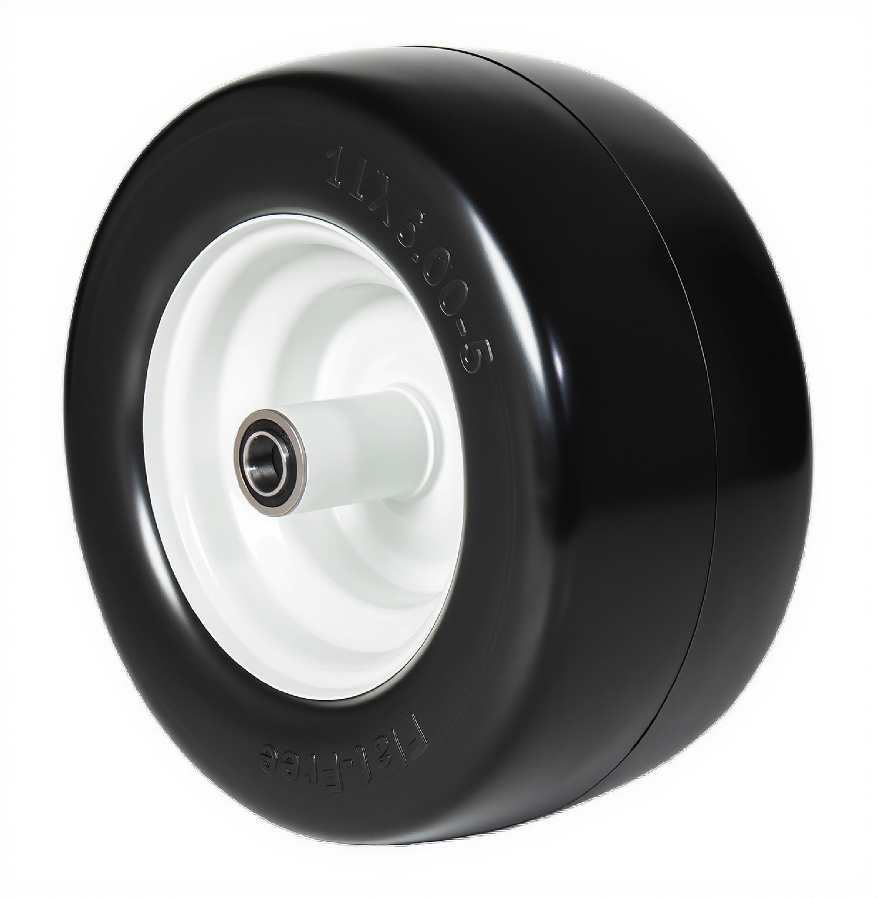 (Set of 2) 11x6.00-5 Solid Tire and Wheel – Smooth Tread, 3/4" Bearing, 5.8" Hub, for Zero Turn Mowers & Carts