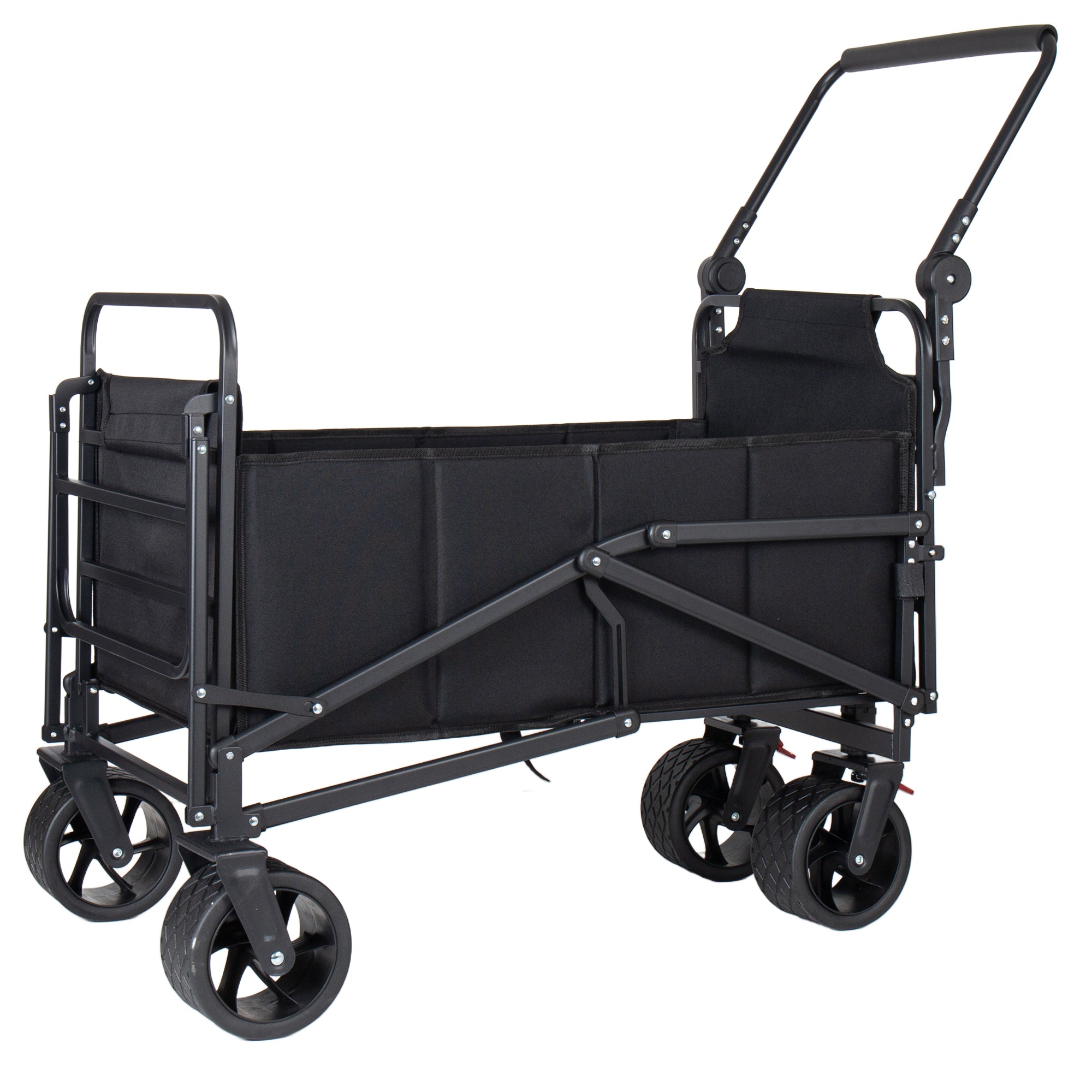2-in-1 Multifunctional Folding Wagon Carts, Convertible Beach Chair with All-Terrain Wheels, 650lb Capacityfor Shopping Beach Camping Sports Garden, Black