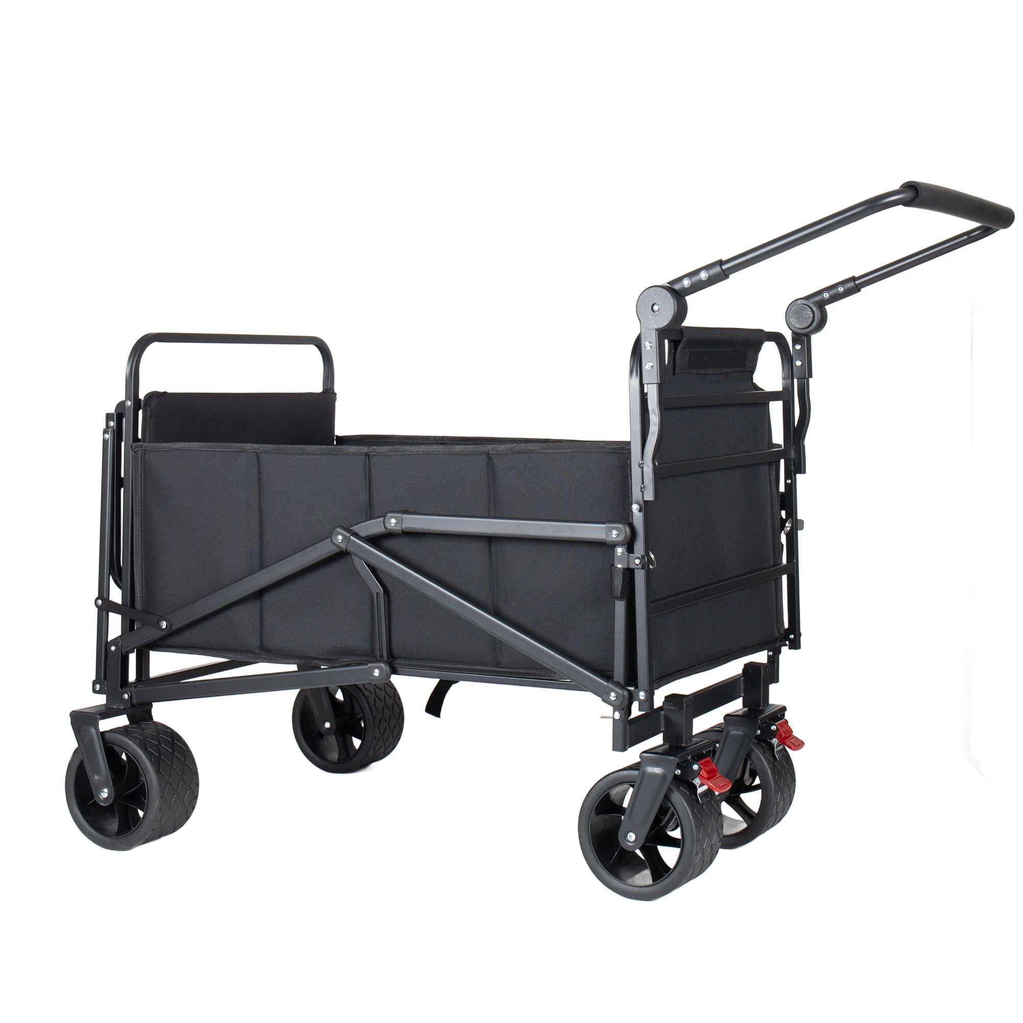 2-in-1 Multifunctional Folding Wagon Carts, Convertible Beach Chair with All-Terrain Wheels, 650lb Capacityfor Shopping Beach Camping Sports Garden, Black