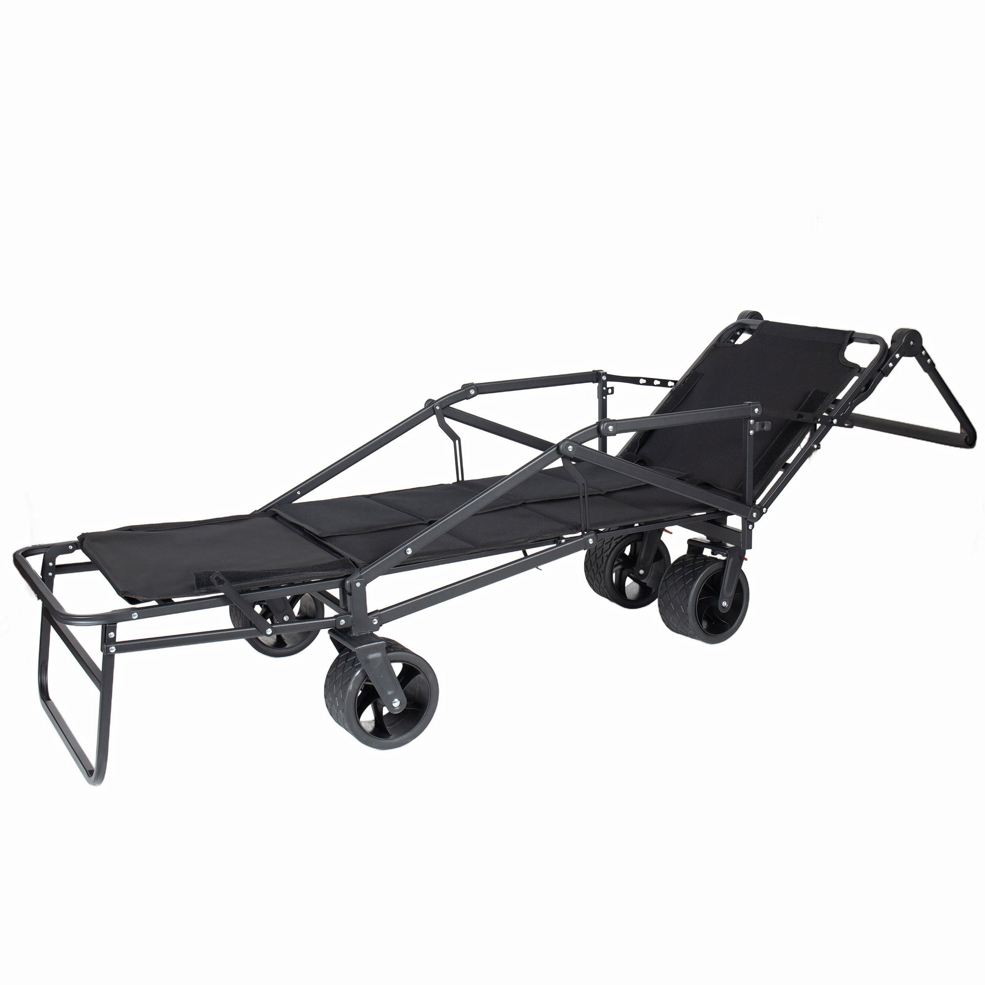 2-in-1 Multifunctional Folding Wagon Carts, Convertible Beach Chair with All-Terrain Wheels, 650lb Capacityfor Shopping Beach Camping Sports Garden, Black