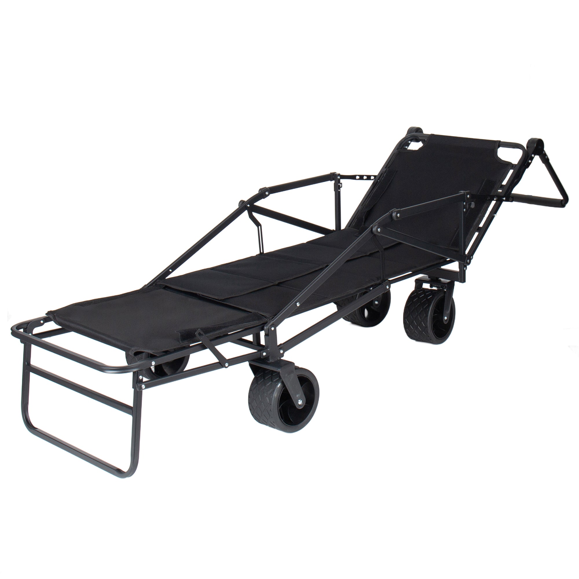 2-in-1 Multifunctional Folding Wagon Carts, Convertible Beach Chair with All-Terrain Wheels, 650lb Capacityfor Shopping Beach Camping Sports Garden, Black