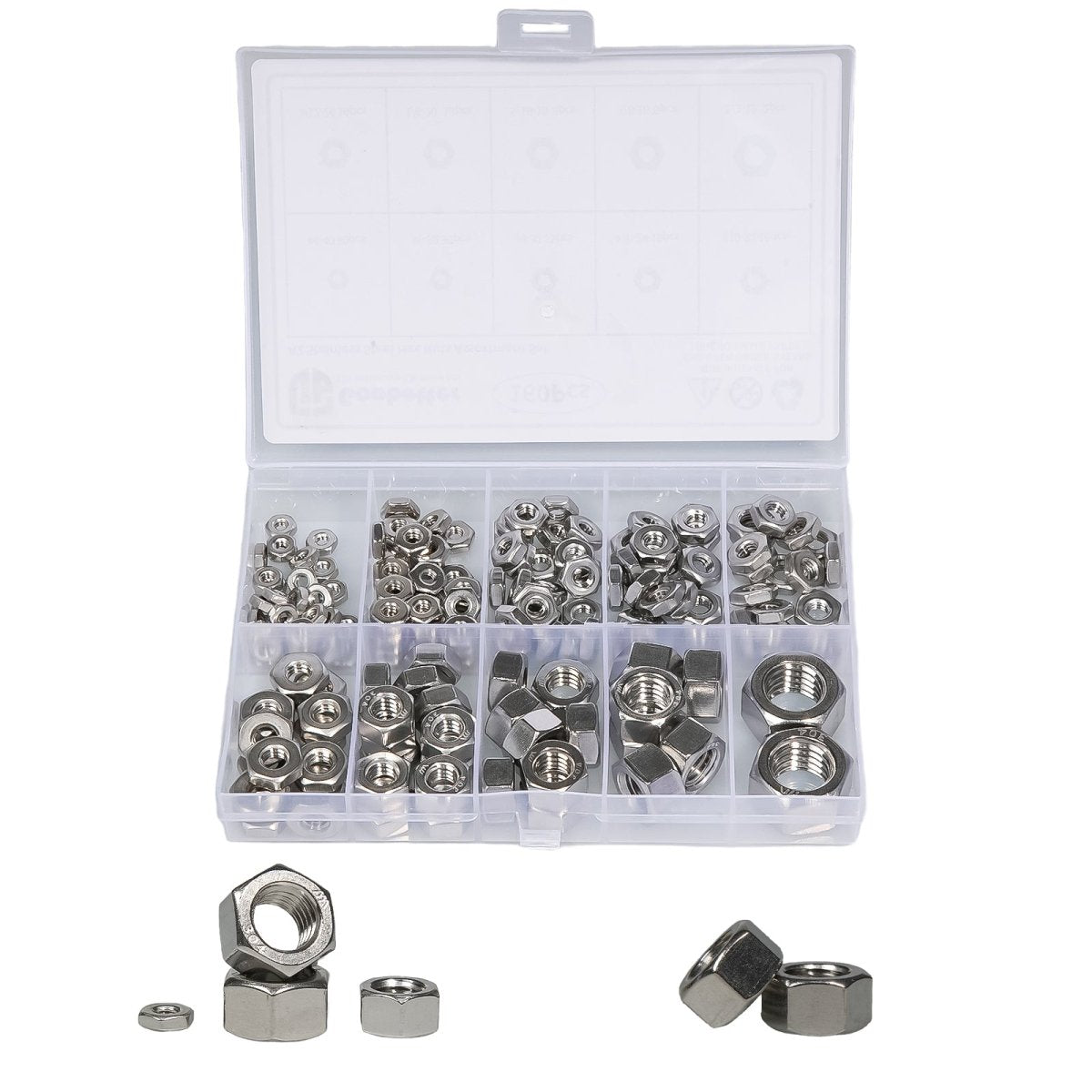 4 6 8 10 12 1/4 5/16 3/8 1/2 160Pcs 304 Stainless Steel Hex Nuts Assortment Set - HomeDIYer