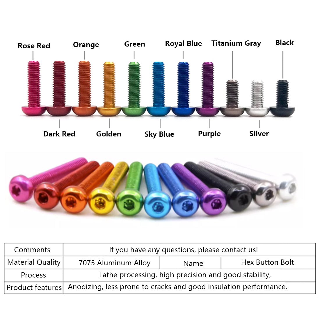 M5 Aluminum Alloy Colourful Anodizing Hex Socket Button Head Screws - HomeDIYer