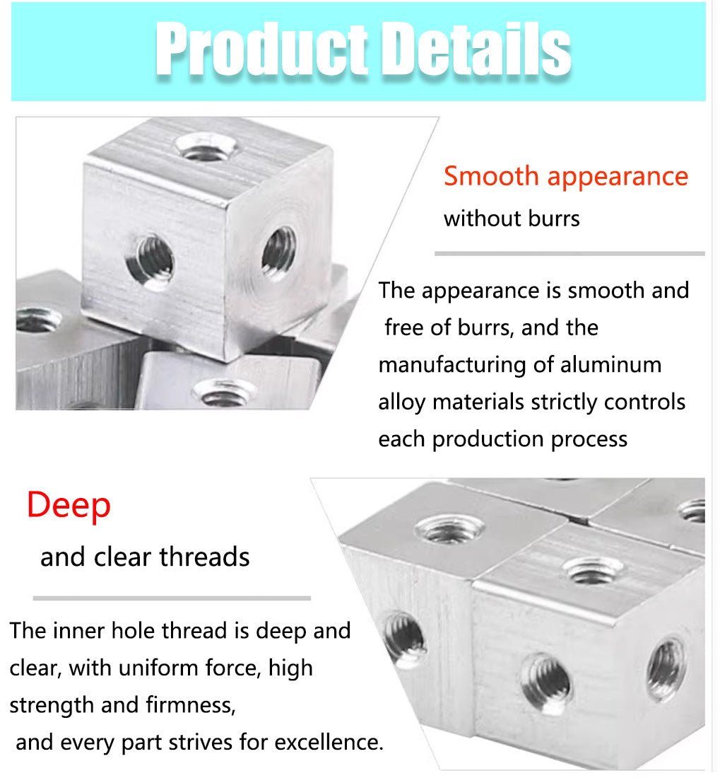 M3 M4 M5 M6 M8/10 Cube Connector Aluminium Fixing Bracket Square Spacer Standoff - HomeDIYer