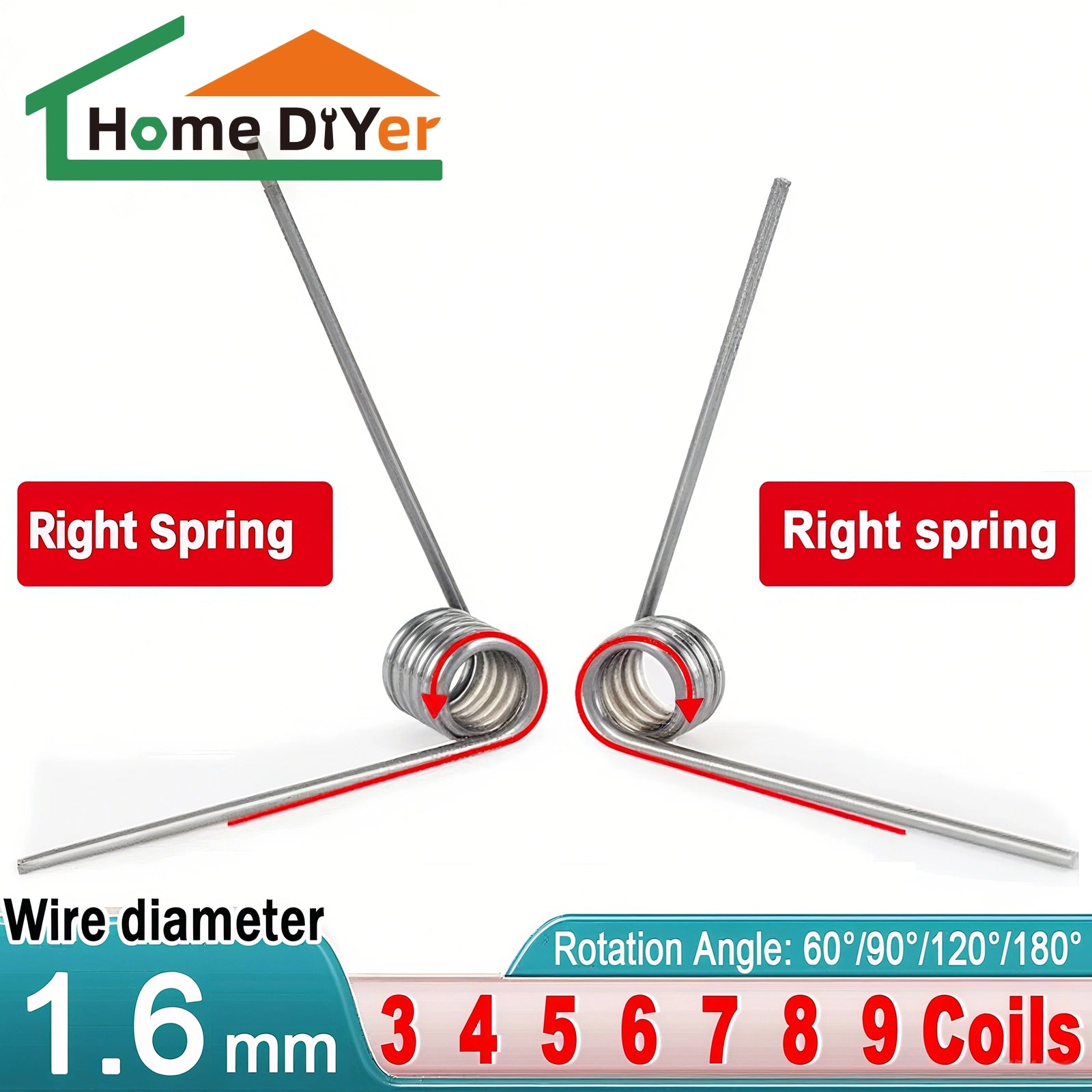 Torsion Spring 3 - 9 Coil (10 pcs), 1.6mm Wire dia, 8 ~ 18mm OD, Left spring Steel - HomeDIYer