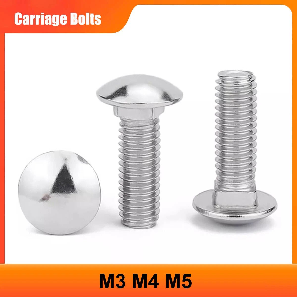 M3 M4 M5 Stainless Steel Carriage Bolts — DIN 603 Cup Square Dome Head, 304 SS - HomeDIYer