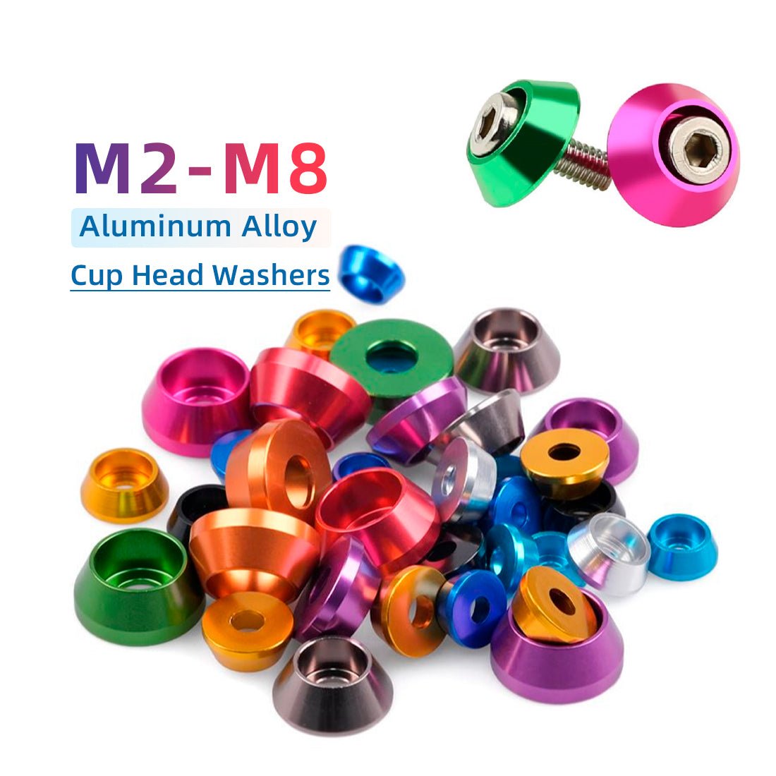 M2 M2.5 M3 M4 M5 M6 M8 Colours Load Spreading Cone Washers Anodised Aluminium - HomeDIYer