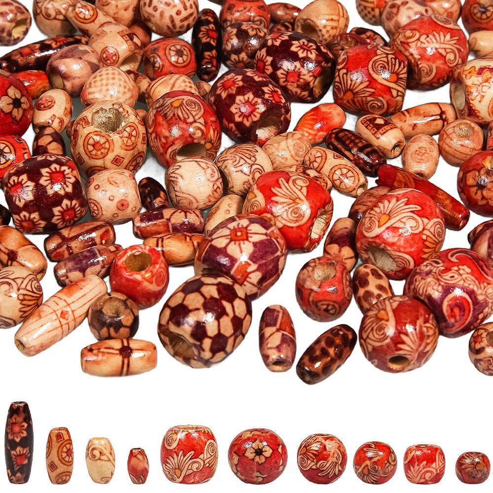 448 Pcs Printed Wooden Beads Set Various Shapes for Jewelry Making DIY Bracelet - HomeDIYer