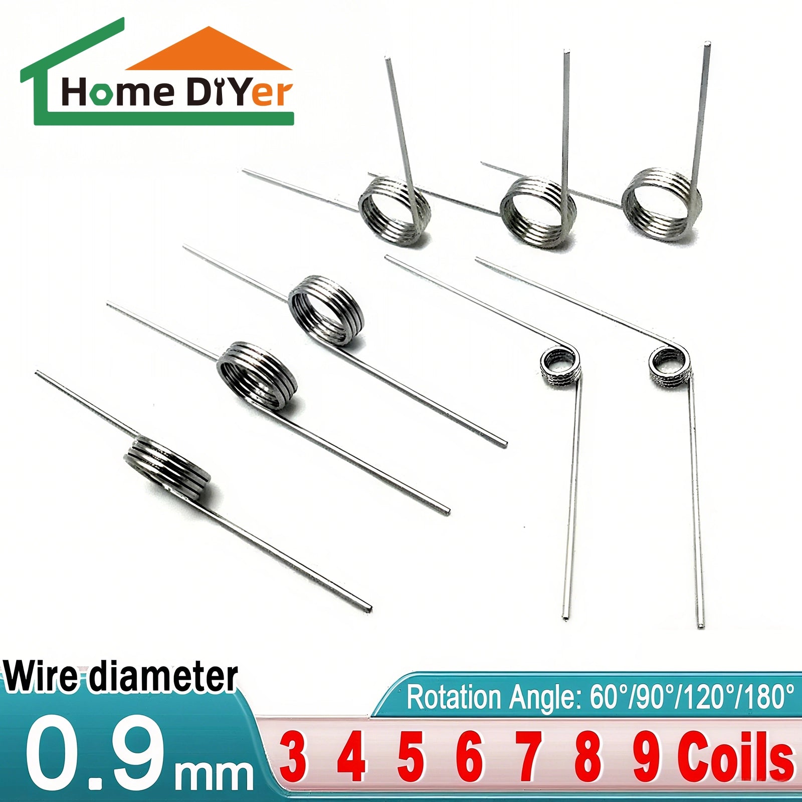 Torsion Spring 3 - 9 Coil (10 pcs), 0.9mm Wire dia, 5 ~ 10mm OD, Left spring Steel - HomeDIYer