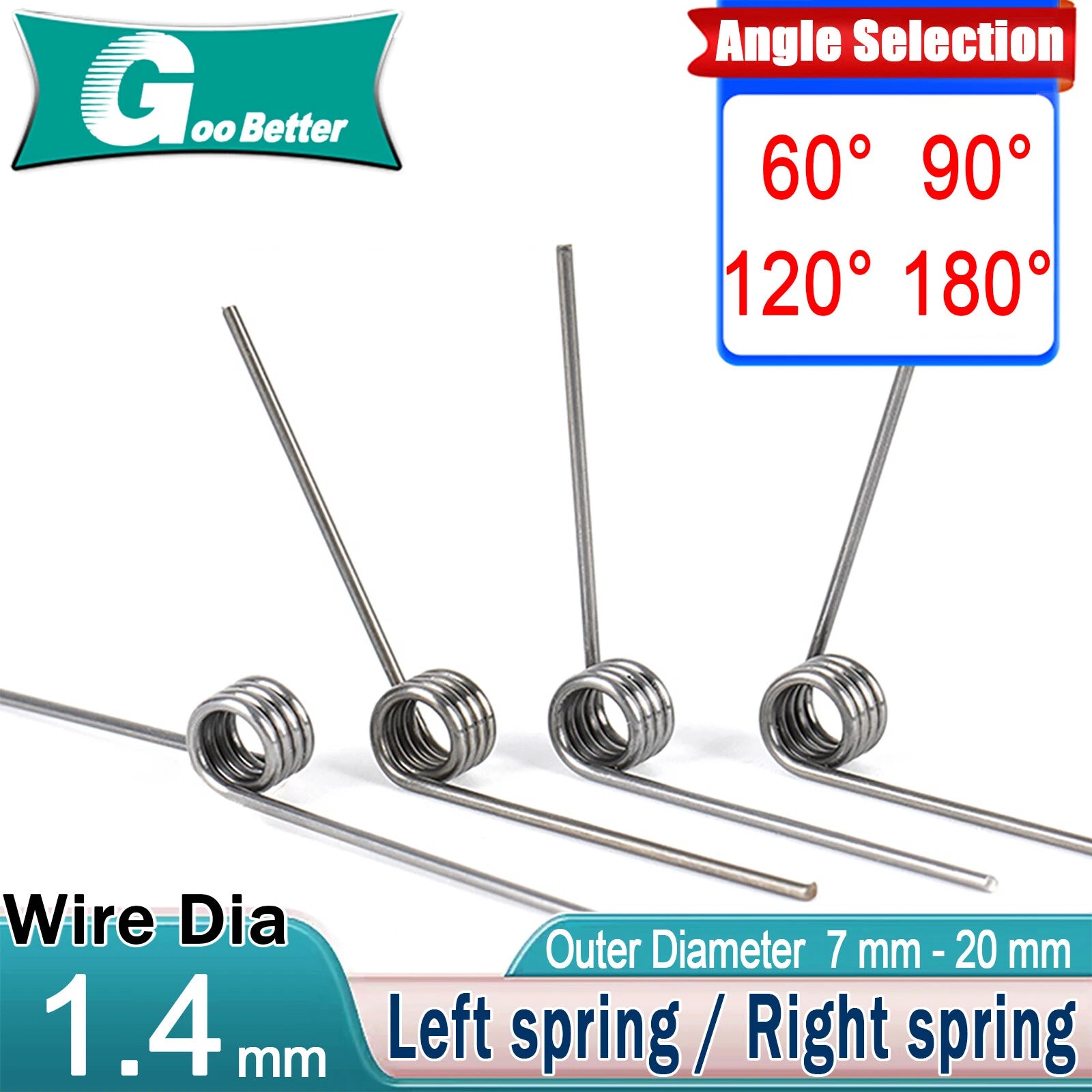 Torsion Spring 1.4mm Wire Diameter 7-20mm OD,3/6/9 Coils, 60°-90° Angle Degree