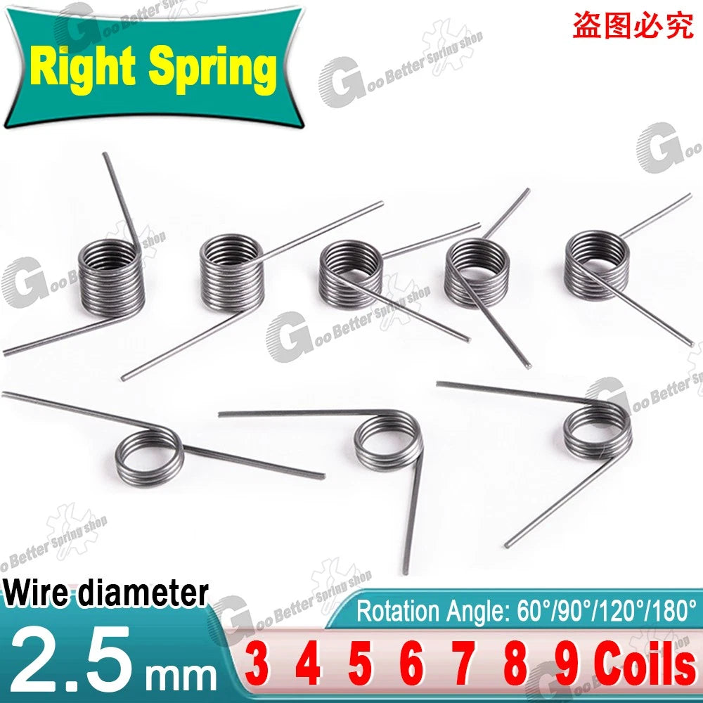 Torsion Spring (pack of 10), 2.5mm wire diameter, 12mm - 30mm OD, Right spring
