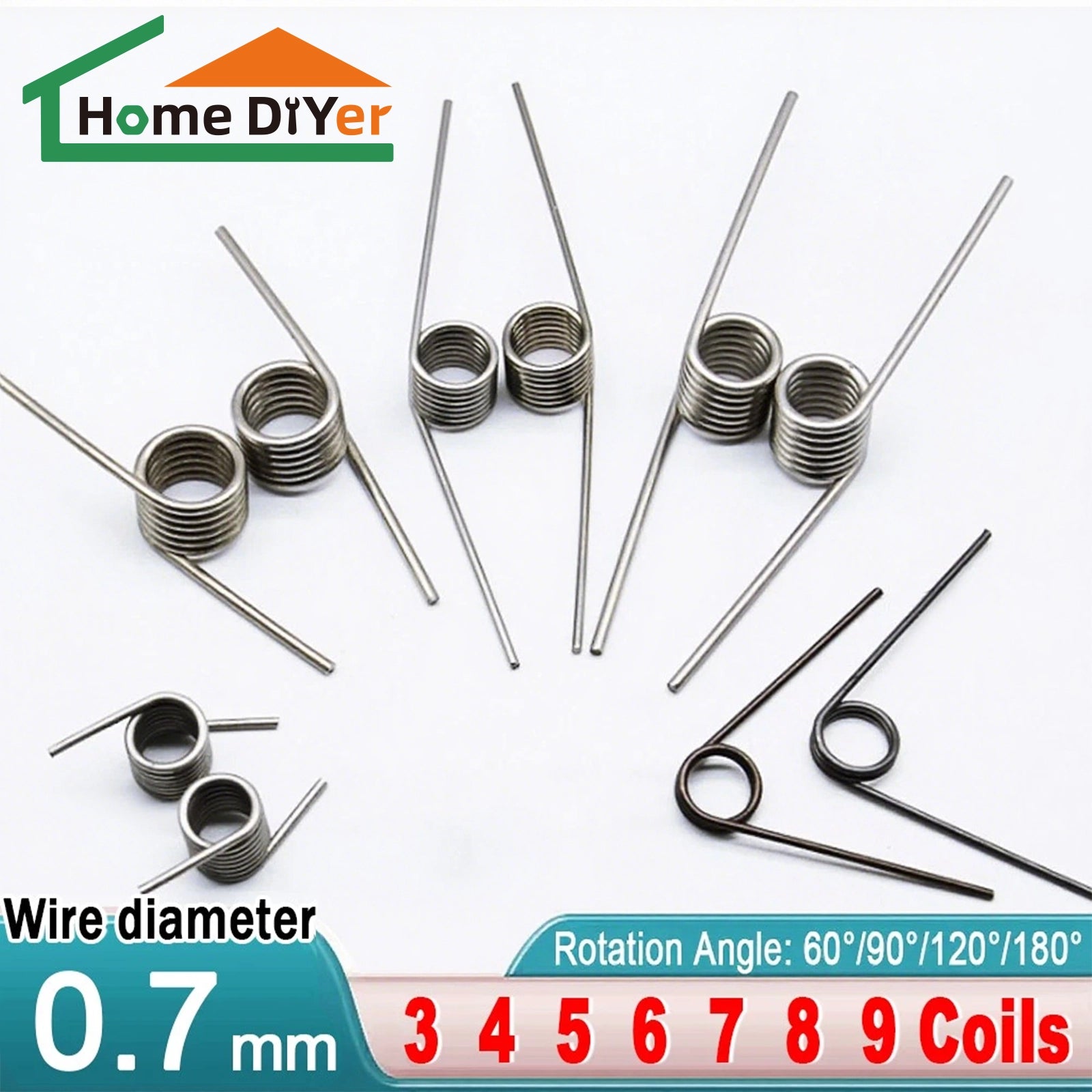 Torsion Spring 3 - 9 Coil (10 pcs), 0.7mm Wire dia, 4 ~ 8mm OD, Left spring Steel - HomeDIYer