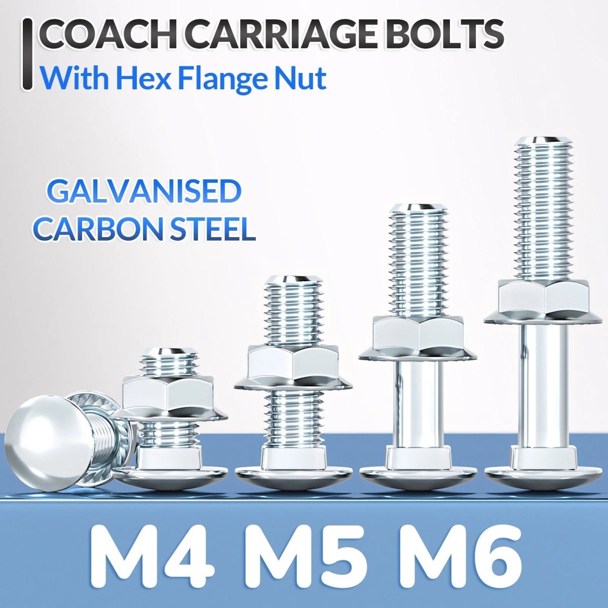 M4 M5 M6 Carriage Bolts with Hex Nuts – Zinc - Plated Steel, Full & Partial Thread - HomeDIYer