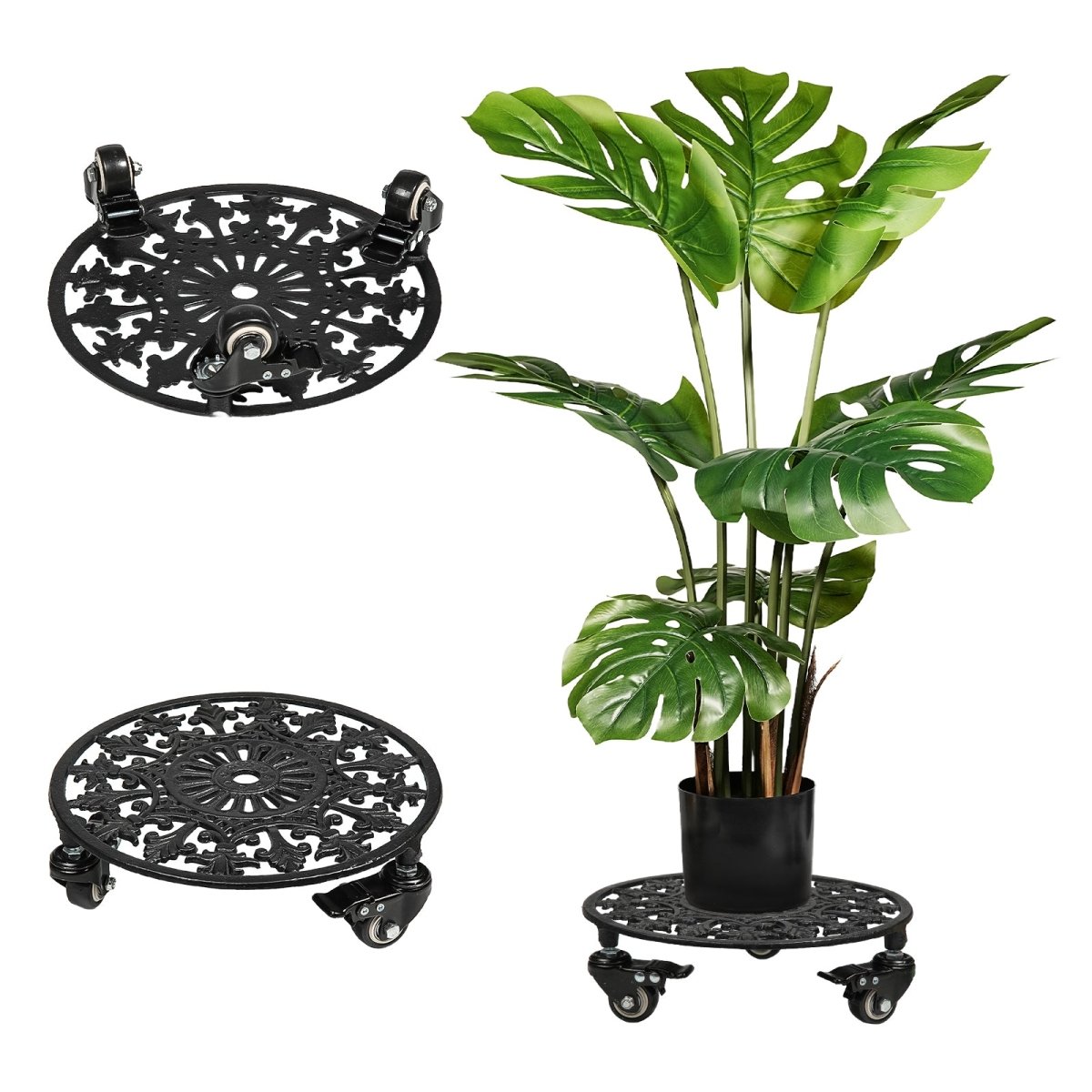 Rolling Plant Stand with Wheels,2pcs 11in Heavy Duty Metal Plant Caddy with Wheels,Load Capacity 330 lbs,Black - HomeDIYer