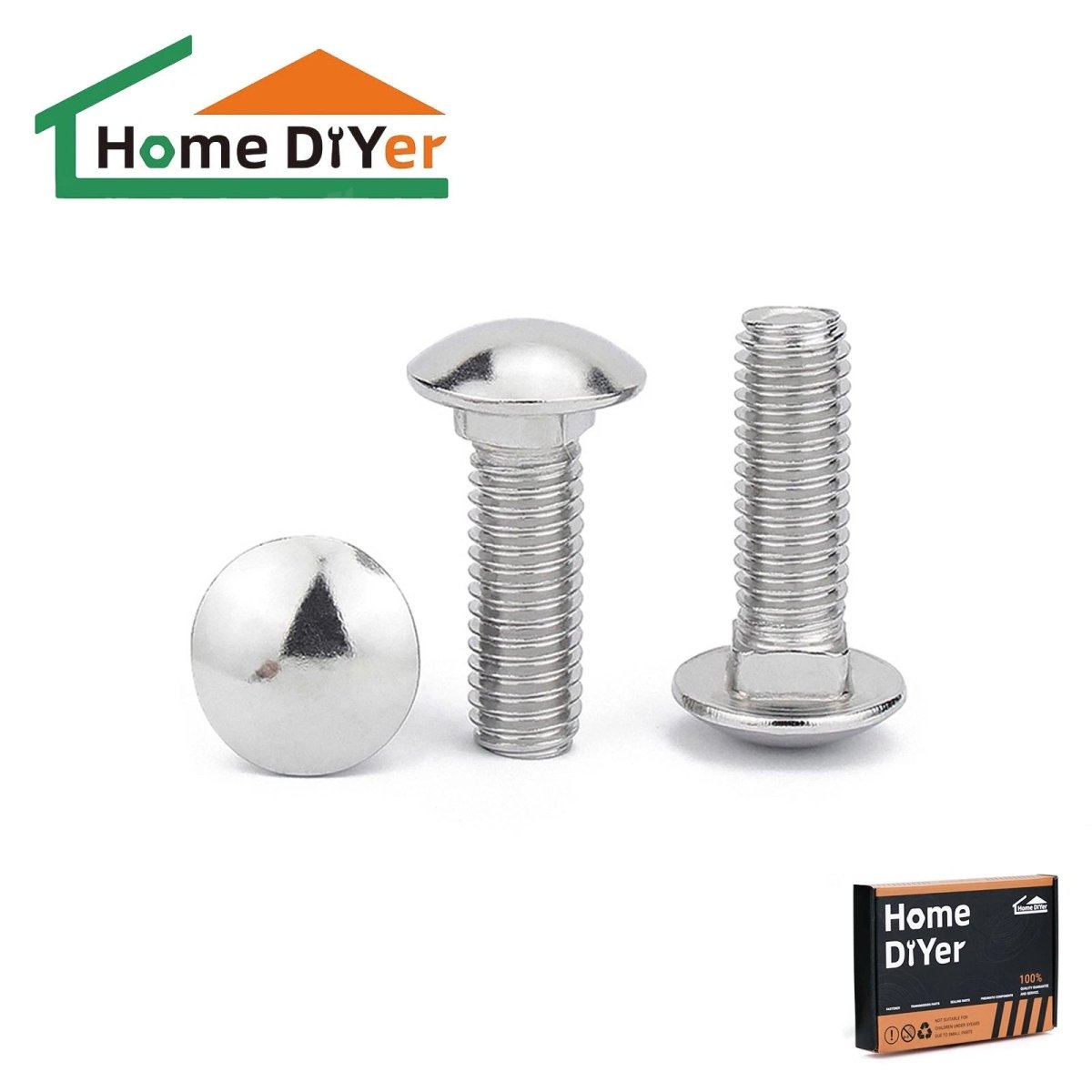 M10 Carriage Bolts A2 - 70 Stainless Steel | Round Head Square Neck Coach Screws - HomeDIYer