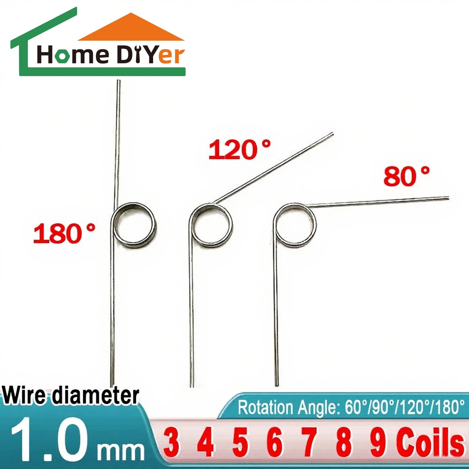 Torsion Spring 3 - 9 Coil (10 pcs), 1mm Wire dia, 5 ~ 12mm OD, Left spring Steel - HomeDIYer