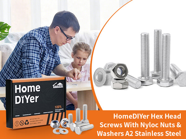 M5 M6 M8 HEXAGON SET SCREWS WITH NYLOC NUTS AND WASHERS A2 STAINLESS STEEL BOLTS