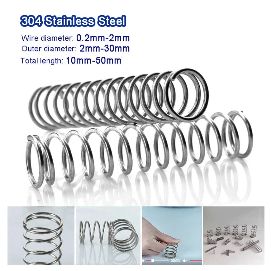 Stainless Steel Compression Springs Spring Ø0.2-2mm wire , OD Ø2-30mm, L= 10-50m