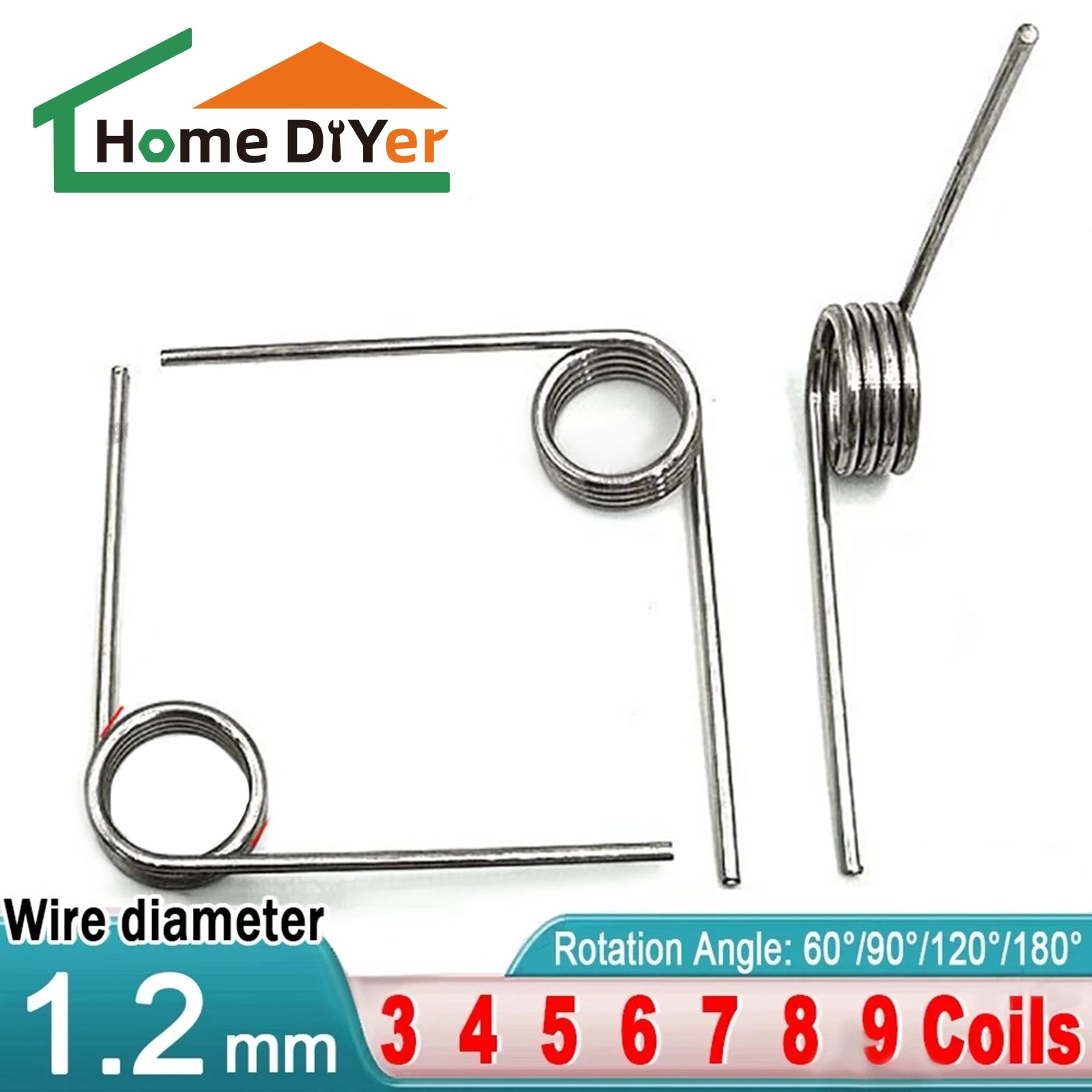 Torsion Spring 3 - 9 Coil (10 pcs), 1.2mm Wire dia, 6 ~ 12mm OD, Left spring Steel - HomeDIYer