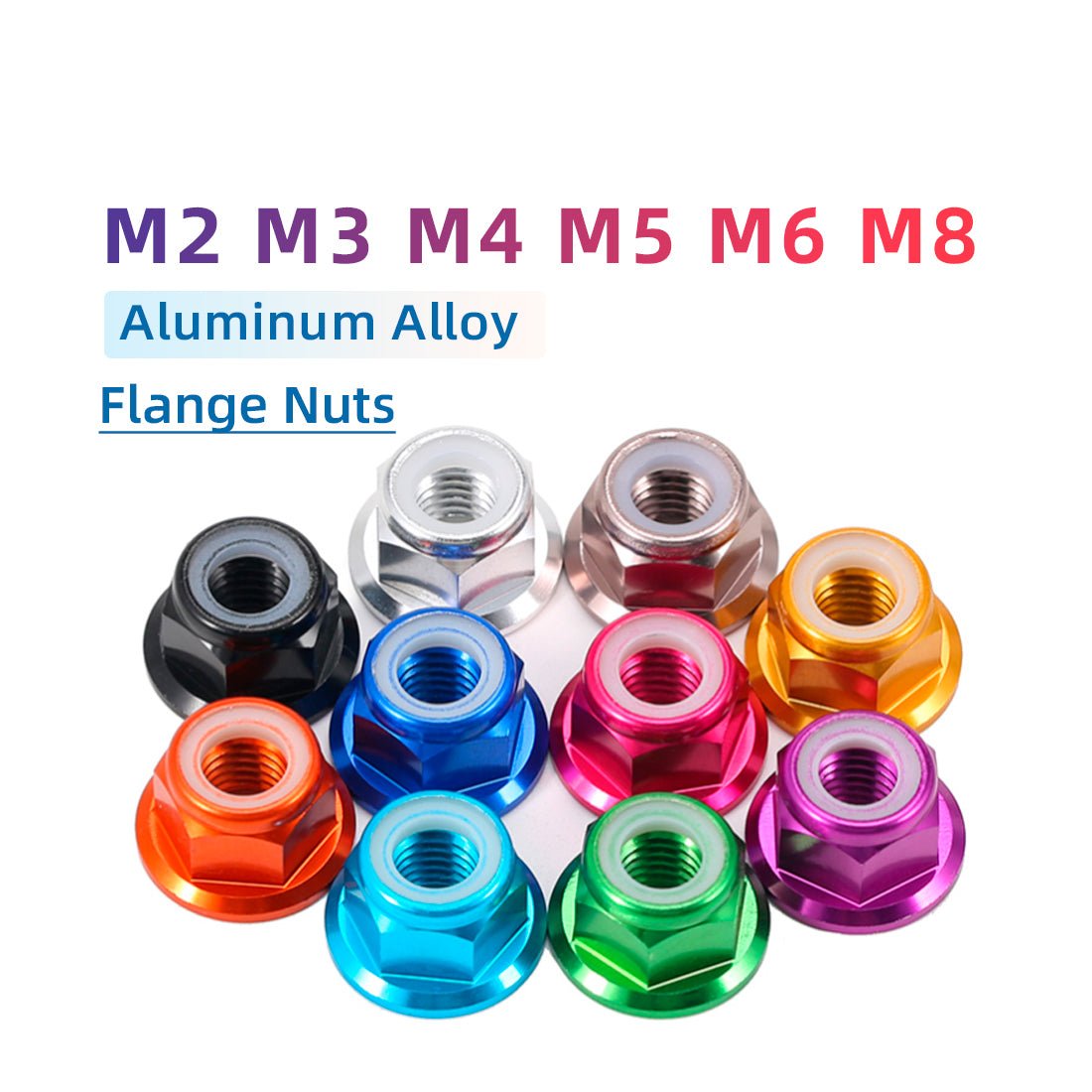 M2 M3 M4 M5 M6 M8 RC Flanged Nyloc Anodised Aluminium Wheel Nuts Various Colours - HomeDIYer