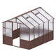 8ft x 10ft Cedar Wood Walk‑In Greenhouse — 6mm Polycarbonate Panels Adjustable Vent & Lockable Door Dark Coffee