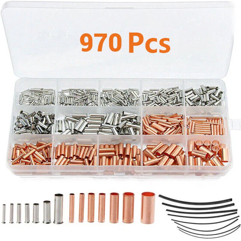 970PCS wire end ferrule assortment Cable sleeves Butt connectors Heat shrink tubing set - HomeDIYer
