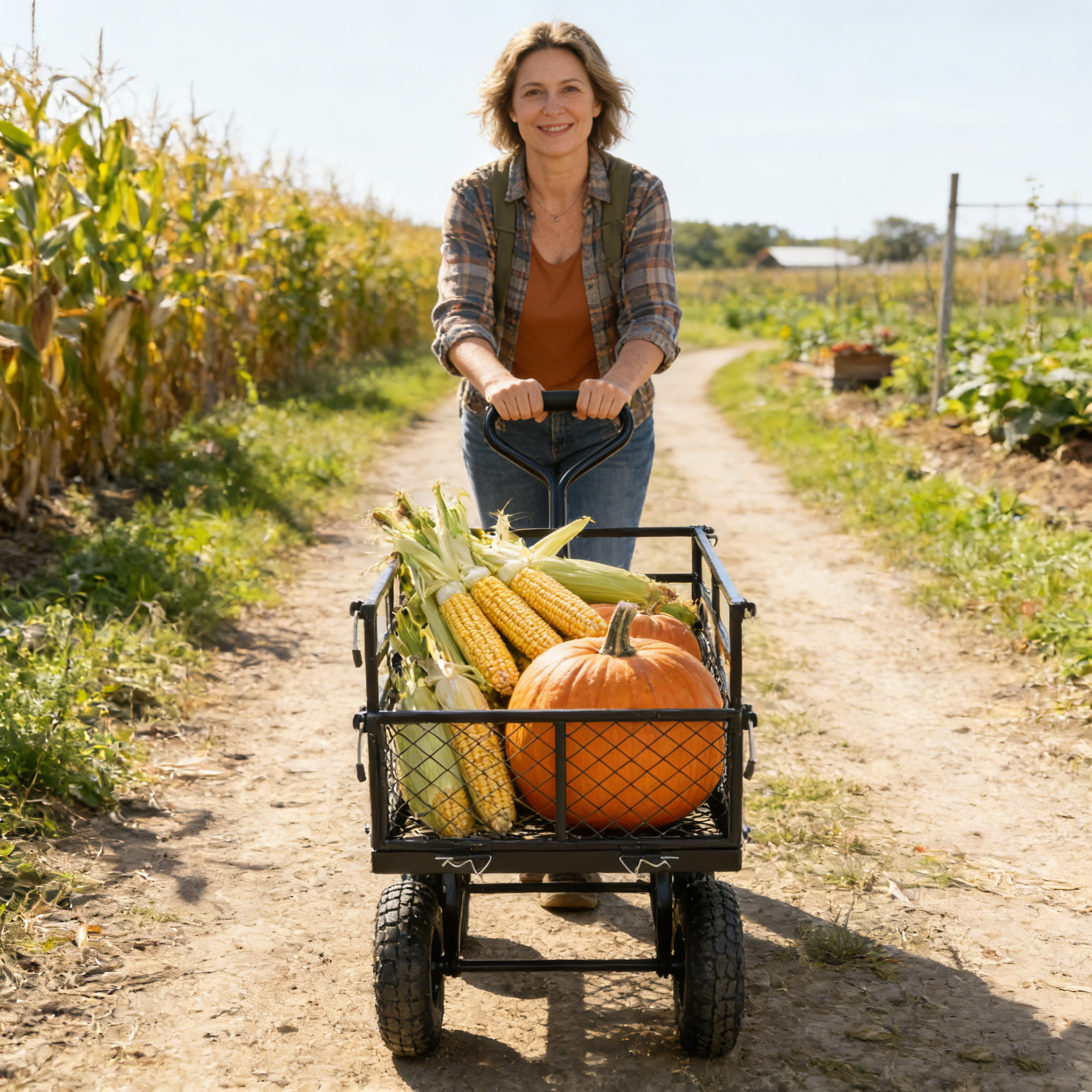 (Black double fence utility cart) Wagon Cart Garden cart trucks make it easier to transport firewood