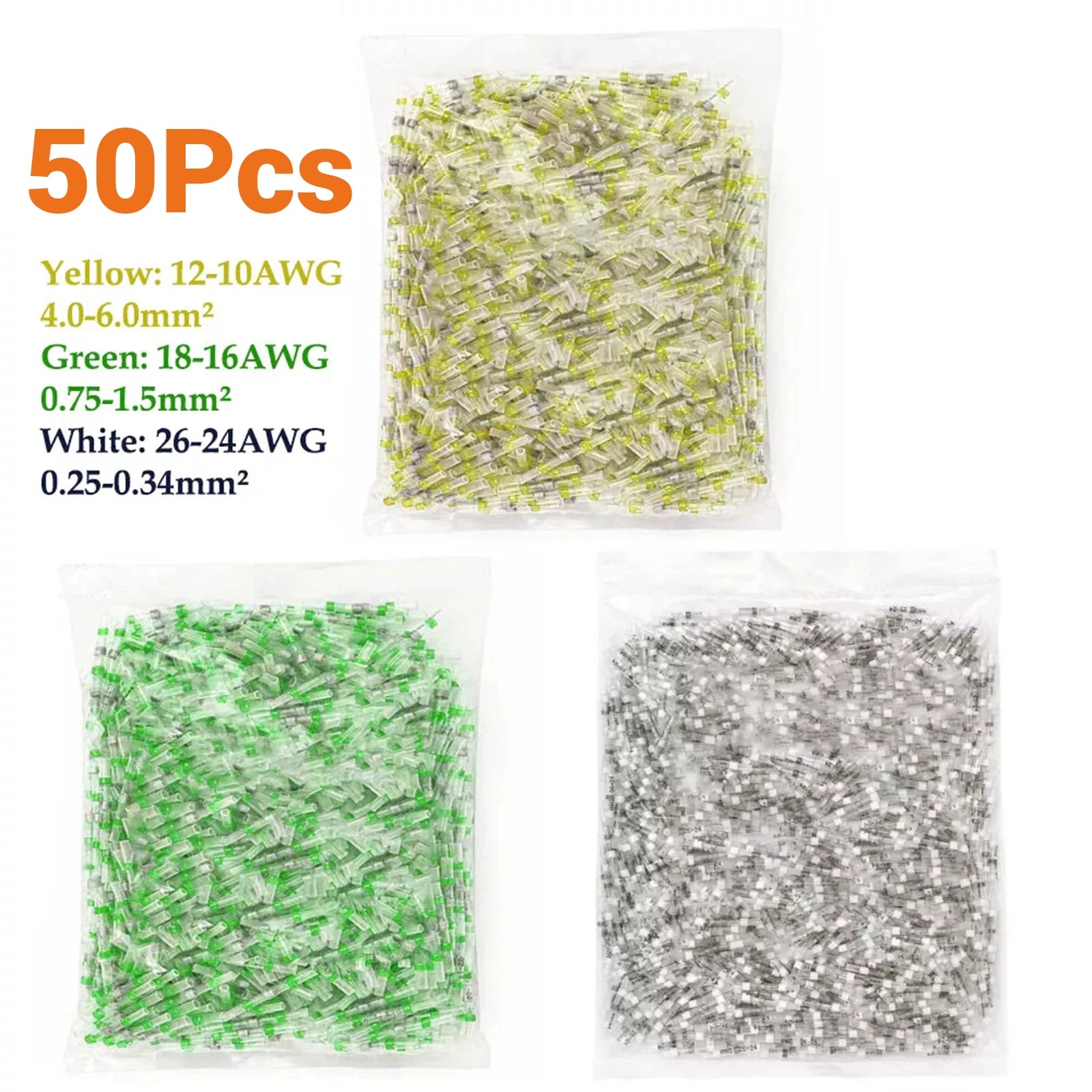 50pcs Solder Sleeve Seal Heat Shrink Butt Wire Connectors Terminals 18 - 16 AWG - HomeDIYer