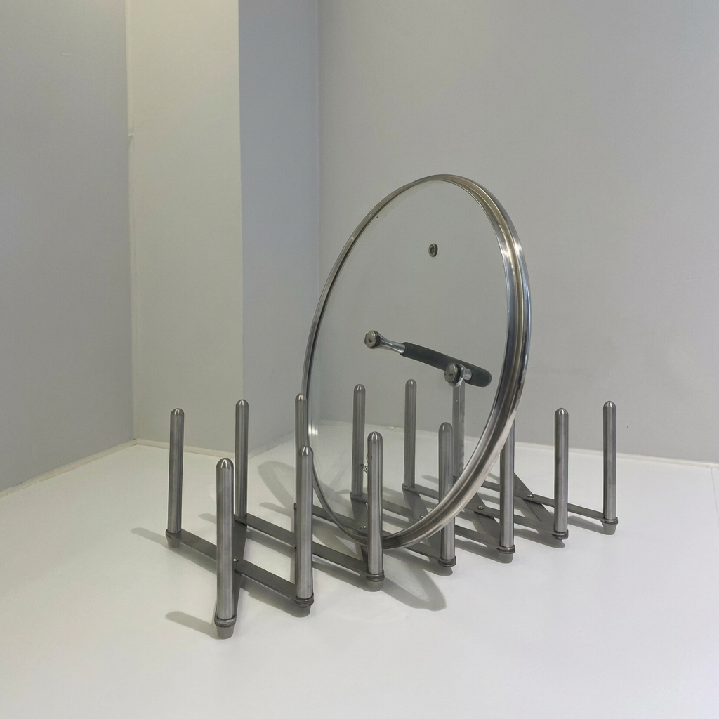Foldable Stainless Steel Pot Lid & Plate Holder – Adjustable No-Drill Kitchen Rack