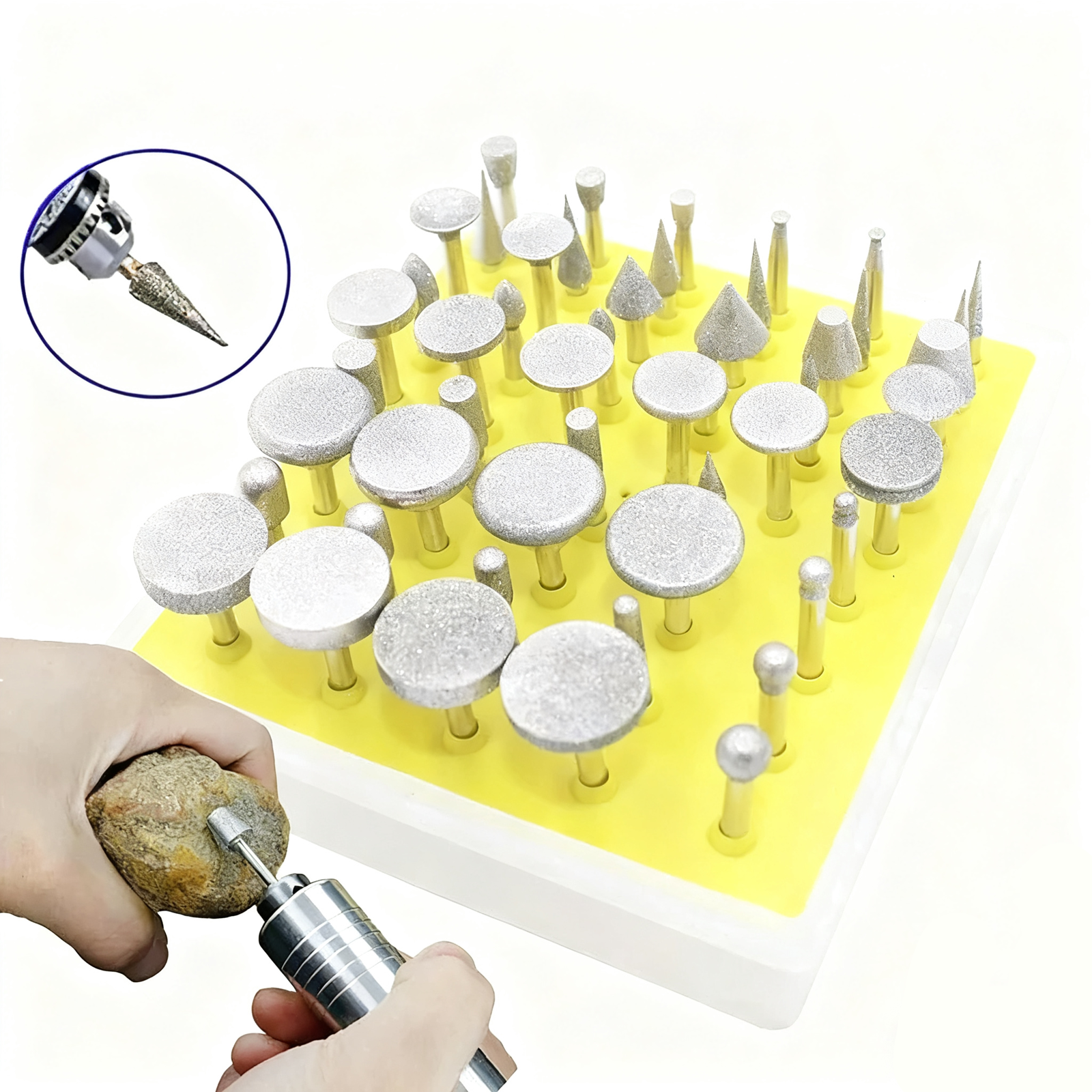 50Pcs Diamond Burr Stone Carving Grinding Bits 1/8'' Shank for Dremel Rotary Tool