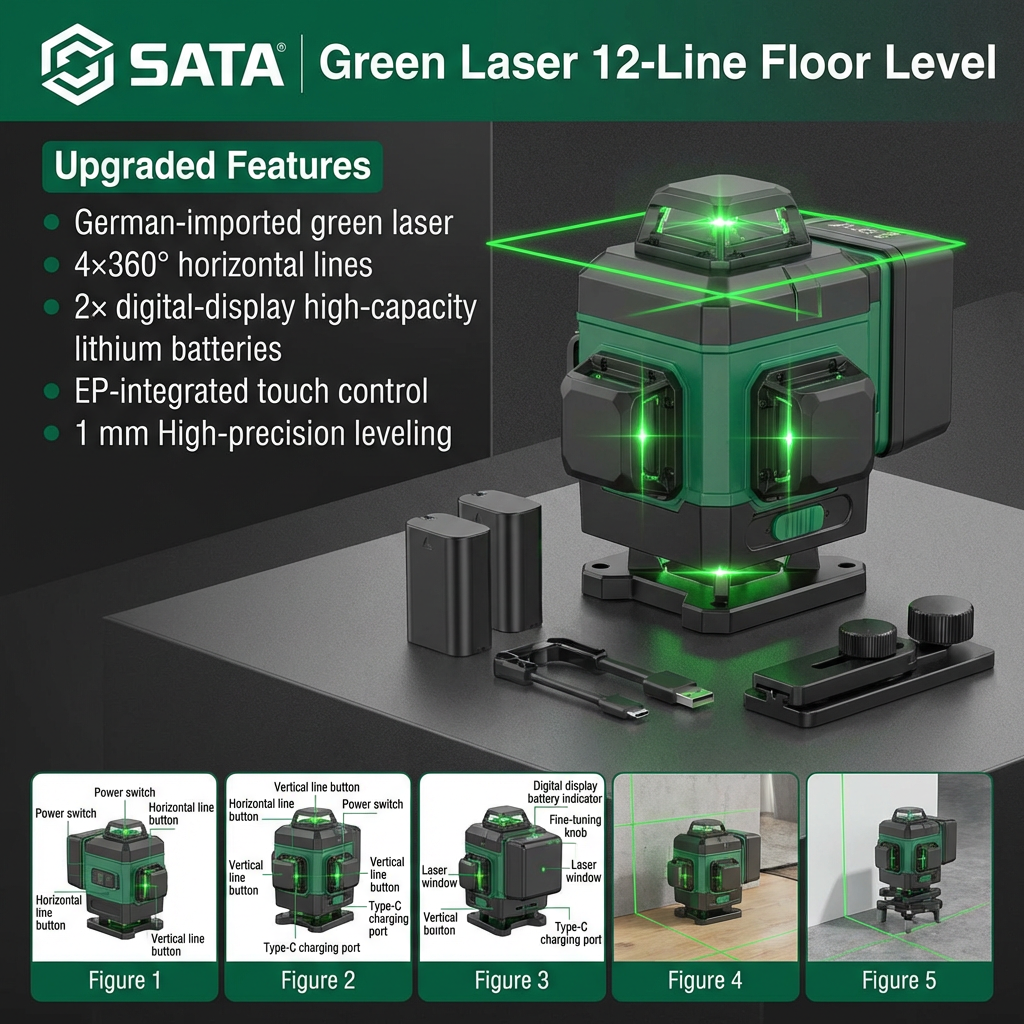 Professional Laser Level Kit – 12/16 Line Green & Blue Beam Self-Leveling with Dual Battery & Tripod