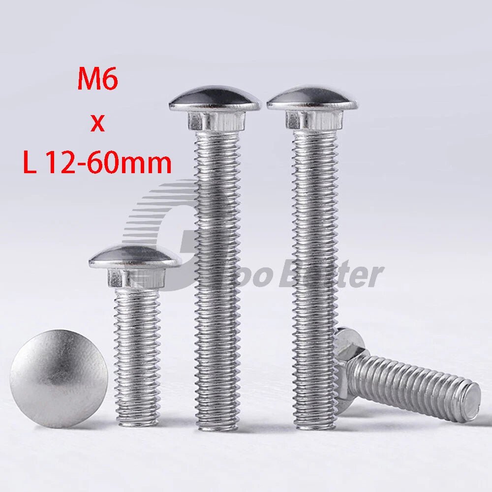 M6 Carriage Bolts A2 Stainless Steel — Cup Square Coach Bolt with Dome Head, M6×12mm to M6×60mm - HomeDIYer