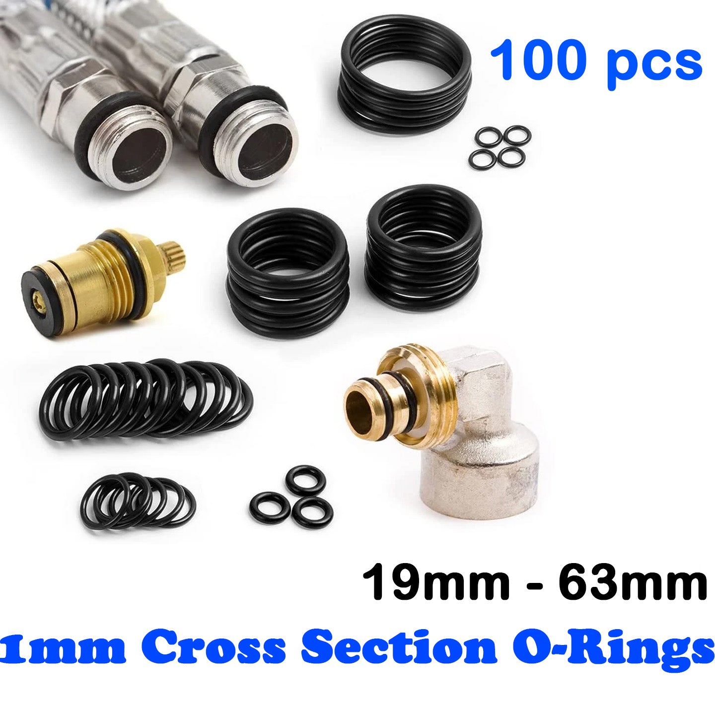 100PCS 1mm Cross Section O-Rings NBR Nitrile Rubber 19mm - 63mm OD Oil Resistant Seals