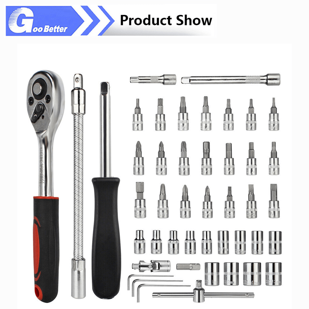 46PCS 1/4 Socket Ratchet Wrench Set Impact Socket Bit Kit Automotive Repair Tool - HomeDIYer