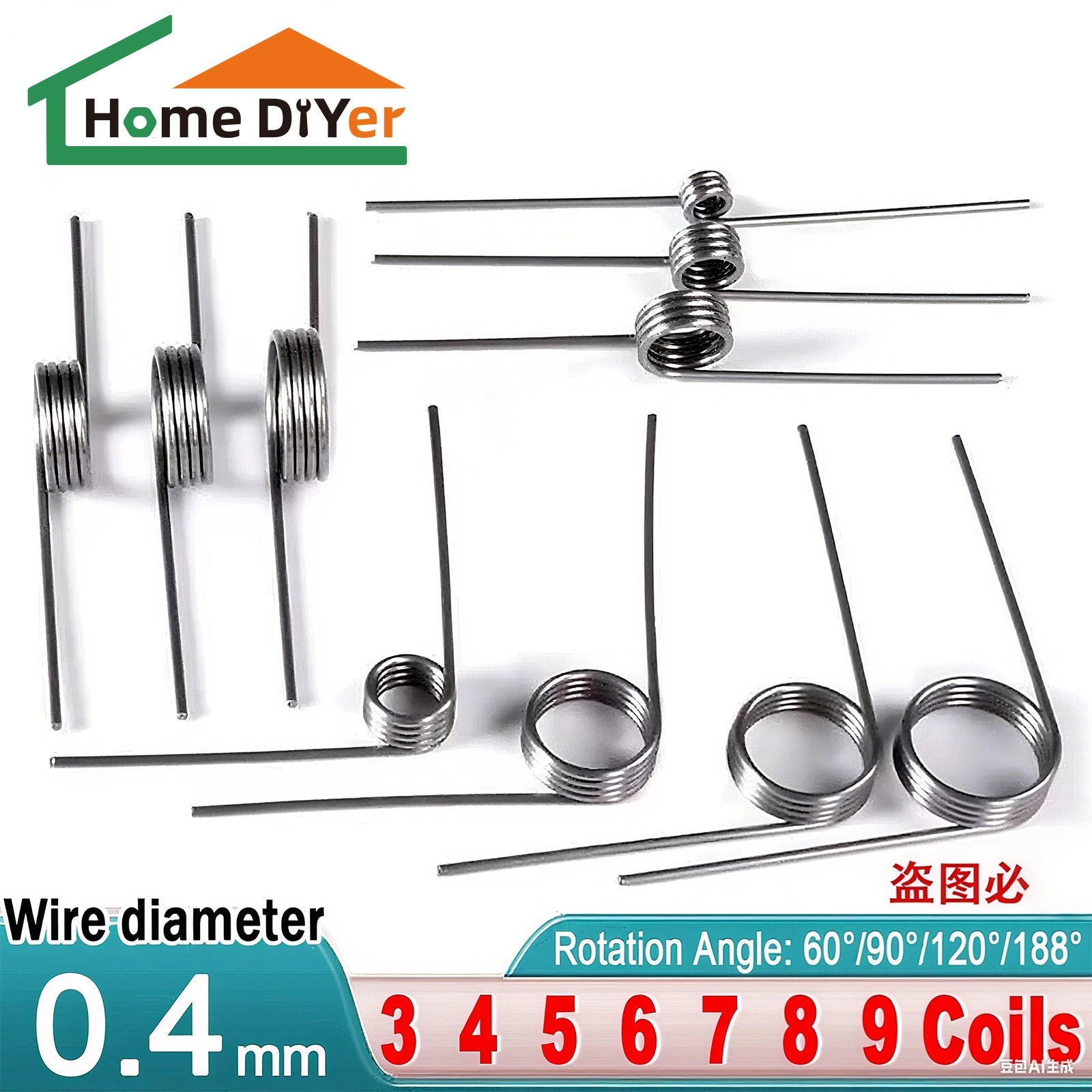 Torsion Spring (pack of 10), 0.4mm Wire diameter, 3mm - 6mm OD, Right spring - HomeDIYer