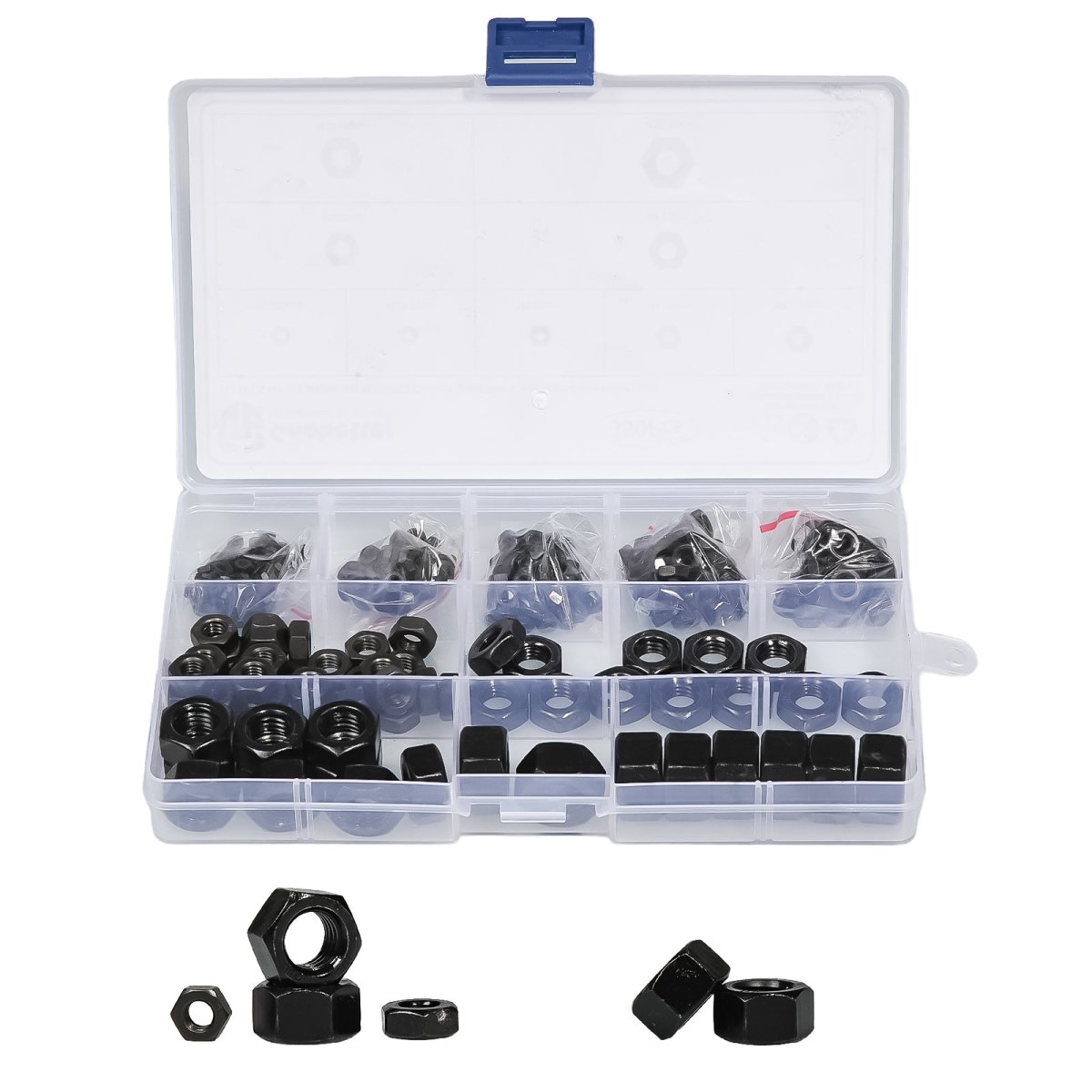 350 Pcs Metric Carbon Steel Black Hex Nuts Assortment Set M2 M2.5 M3 M4 M5 - M12 - HomeDIYer