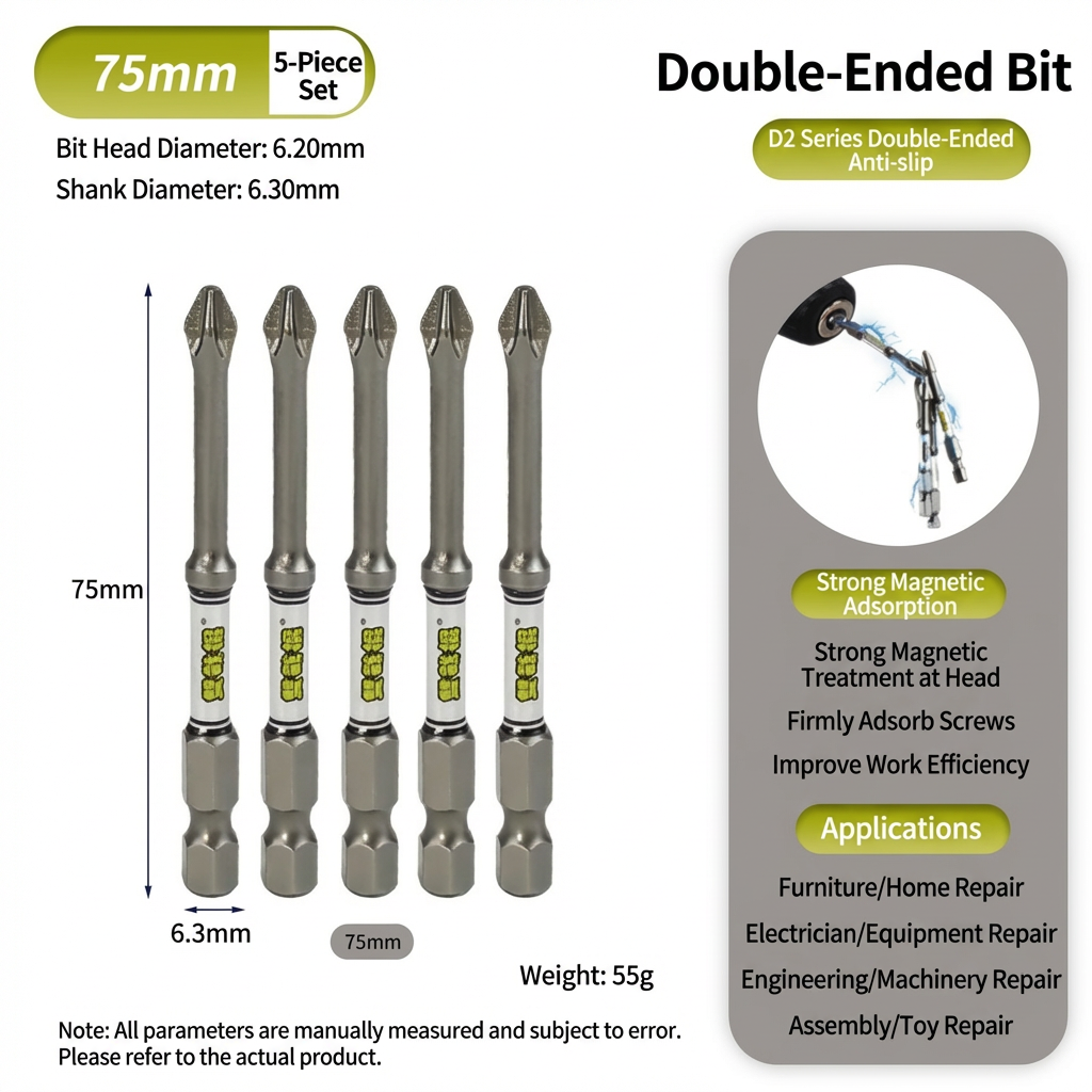 D2 Steel Anti-Slip Magnetic Impact Screwdriver Bits | Nunchaku-Style Single-End Bits