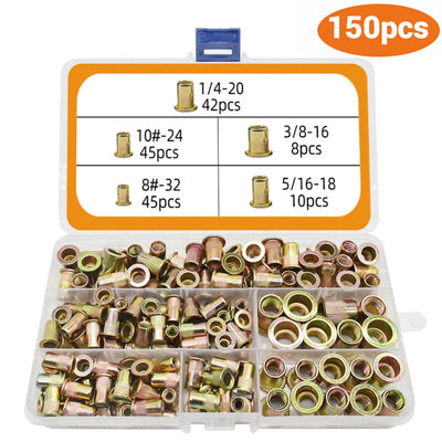 150-teiliges Nietmuttern-Set, Nutsert-Set 1/4-20, 3/8-16, 5/16-18, 10-24, 8-32