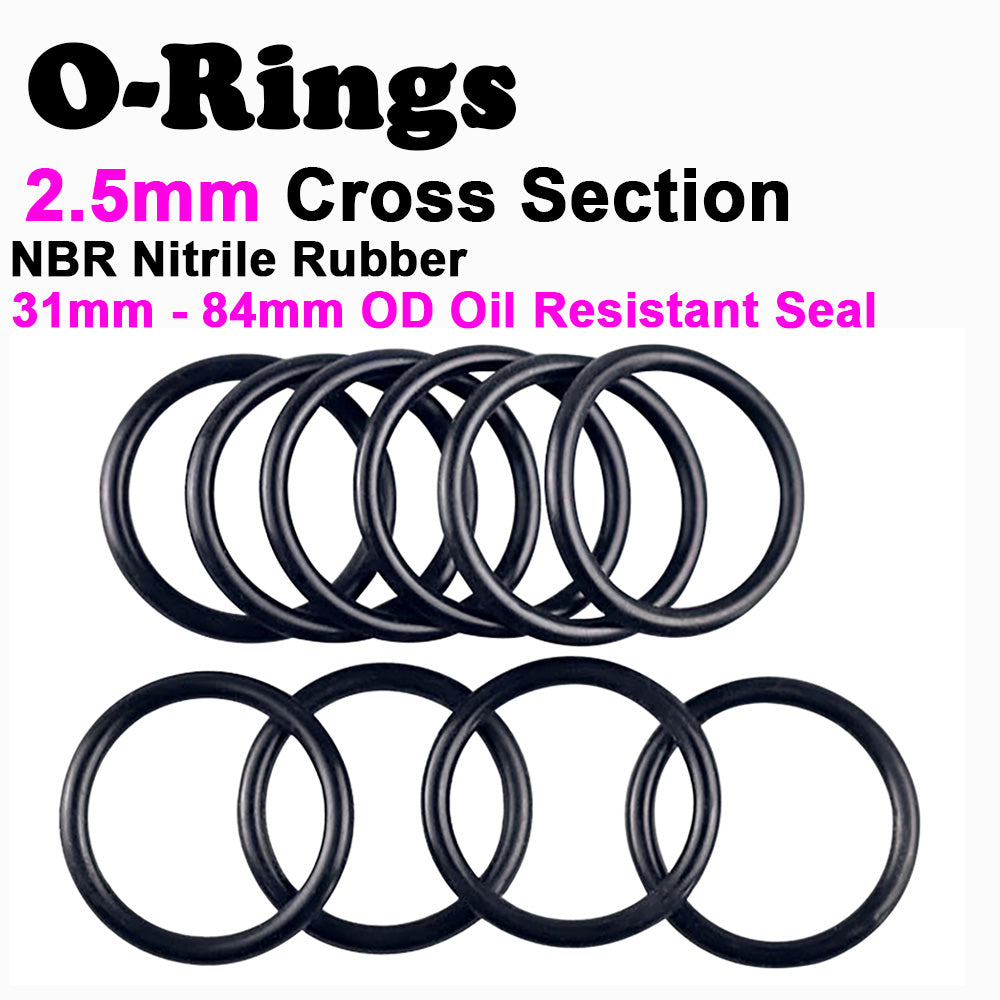 2.5mm Cross Section O-Rings NBR Nitrile Rubber 31mm - 84mm OD Oil Resistant Seal