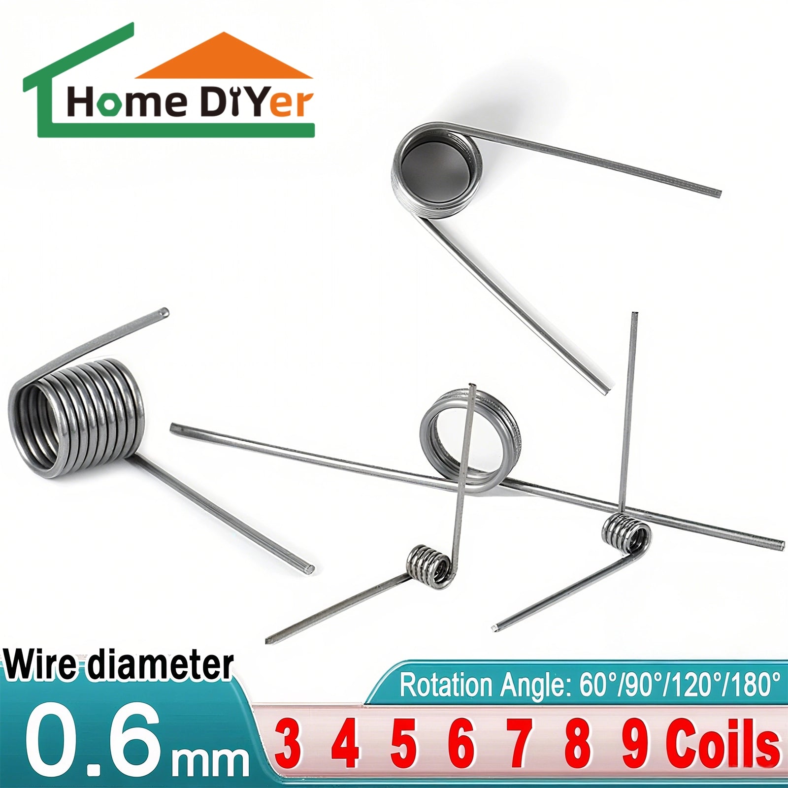 Torsion Spring (pack of 10), 0.6mm Wire diameter, 4mm - 7mm OD, Right spring - HomeDIYer