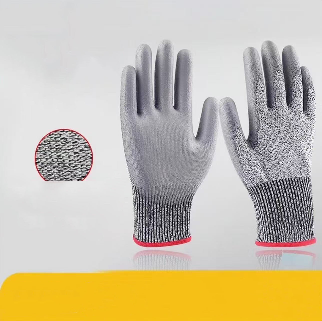 Level 5 Cut Resistant Gloves with PU Coated Palm for Construction