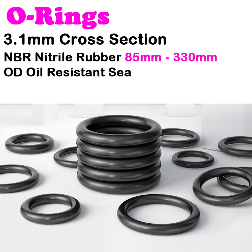 3.1mm Cross Section O-Rings NBR Nitrile Rubber 85mm - 330mm OD Oil Resistant Sea